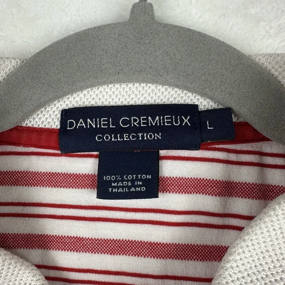 Daniel Cremieux Collection Large Mens Polo Shirt Red White Stripe Short Sleeve